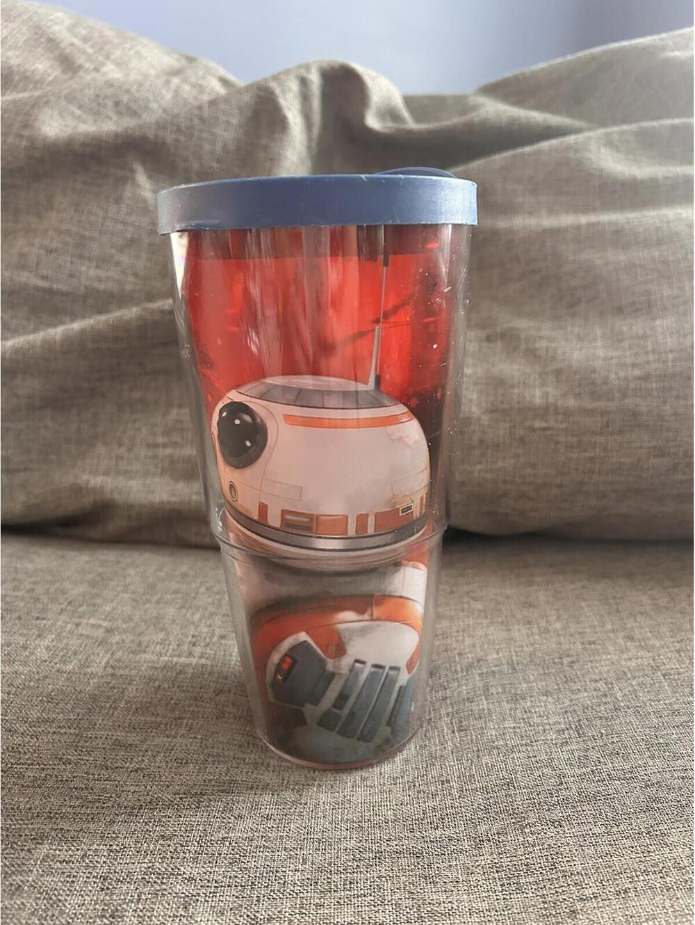 Tervis Tumbler Star Wars BB 8 Orange Hot Or Cold Drink 16 Oz Blue Lid